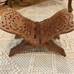 Vintage Handcarved Wood Book Rack